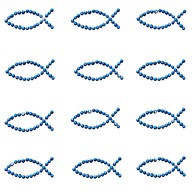 12 Fisch Sticker Strass Steine Aufkleber Kommunion Taufe Deko - blau