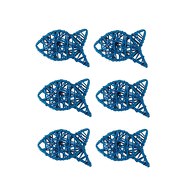 6 Rattan Fische Tischdeko für Taufe Kommunion Konfirmation Firmung - dunkelblau