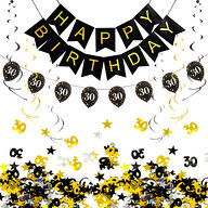 30. Geburtstag Party Deko Set - Happy Birthday Girlande + 30er Girlande + Spiral Deckenhänger + Konfetti