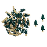 36 Mini Wäscheklammern Holz Miniklammern mit Tannenbaum Motiv Tannenbäume Klammern für Weihnachten