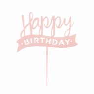 Torten Topper Kuchen Muffin Cupcake Aufsatz Happy Birthday Geburtstag Jubliäum Deko - rosa