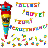Schuleinführung Schulanfang Einschulung Deko Set - Zuckertüte Folienballon + Girlande + Konfetti