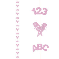 Deckenhänger Girlande mit 123 ABC Zuckertüte Anhänger für Schuleinführung Einschulung - rosa