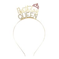 Haarreifen Birthday Queen mit Diamanten + Krone Haarreif Geburtstag Mädchen Damen gold pink Metall