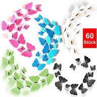 3D Schmetterlinge 60er Set Wandtattoo Wandsticker Wanddeko - bunt