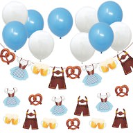 Oktoberfest Deko Set - Girlande + 10x Luftballons in Blau Weiß + 12x XXL Konfetti