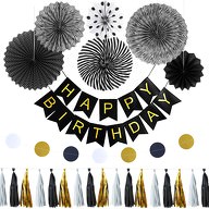 Happy Birthday Geburtstag Party Feier Deko Set - schwarz weiß gold