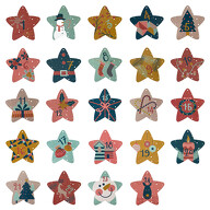 24 Adventskalender Stern Sticker Zahlen Aufkleber mit Kinder Motiven Weihnachten Basteln Weihnachtsdeko