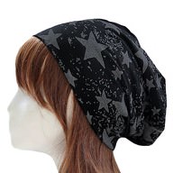 Long Beanie Jersey Mütze Slouch XXL Mützen - Sterne grau-schwarz