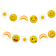 Smiley Girlande Wimpel Banner mit Blumen Regenbogen 2,4m als Deko für Kinder Geburtstag Deko - bunt