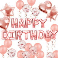 Geburtstag Party Deko Set - Happy Birthday + Herzen Folien Luftballons Konfetti Ballons roségold