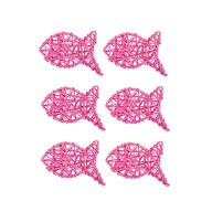6 Rattan Fische Tischdeko für Taufe Kommunion Konfirmation Firmung - pink