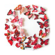 3D Schmetterlinge 12er Set für die Wand zum Kleben Wandtattoo Wandsticker Wanddeko - rot-pink