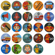 24 Adventskalender Sticker Zahlen Aufkleber mit Feuerwehr Motiven Weihnachten Basteln Weihnachtsdeko