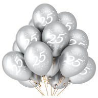 10x Luftballons Zahl 25 Geburtstag Jubiläum Silberhochzeit Silberne Hochzeit Party Ballons - silber