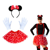 Damen Maus Mouse Kostüm Accessoire Set - Tutu + Haarreifen mit Maus Ohren + Handschuhe
