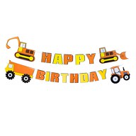 Happy Birthday Girlande Banner mit Baufahrzeugen für Kinder Geburtstag Party Deko für Jungs