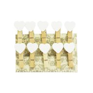 10 Mini Wäscheklammern Holz Miniklammern Deko Klammern - weisse Herzen