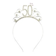 Haarreifen Zahl 50 mit Diamanten + Krone Haarreif 50. Geburtstag Damen Frauen silber Metall