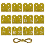 24 Holz Anhänger Zahl 1-24 mit Glitzereffekt für DIY Adventskalender Weihnachten Deko Basteln - gold