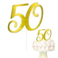 Torten Topper Kuchen Muffin Aufsatz Zahl 50 für 50. Geburtstag Jubliäum Deko Cupcake Dekoration - gold