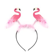 Haarreif mit Flamingos und Federn Haarreifen für Hawaii Party Karneval Fasching Motto Party