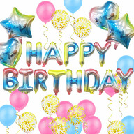 Geburtstag Party Deko Set - Happy Birthday + Herzen Folien Luftballons Konfetti Ballons uvm. bunt