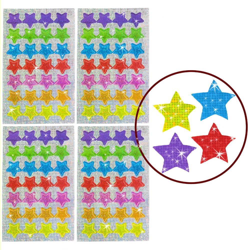 112 Funkelnde Glitzer Sterne Sticker Kinder Aufkleber - bunt