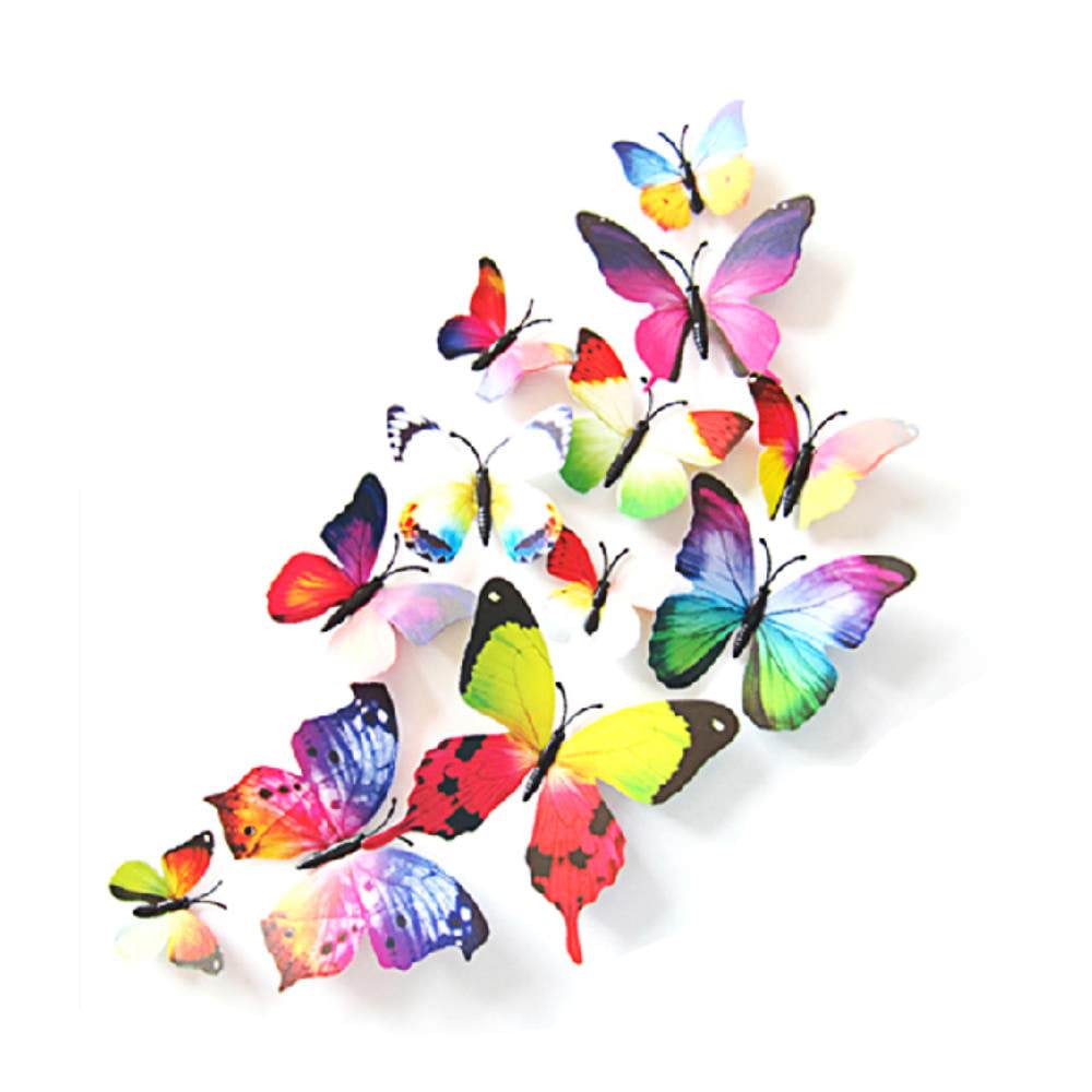 3D Schmetterlinge 12er Set für die Wand zum Kleben Wandtattoo Wandsticker  Wanddeko - Rainbow