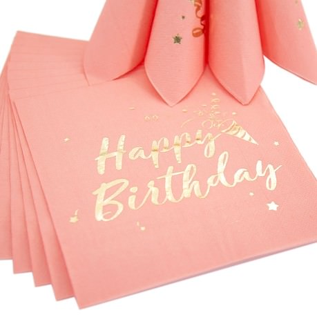 20 Happy Birthday Servietten Tischdeko für Geburtstag Party Kindergeburtstag rosa gold