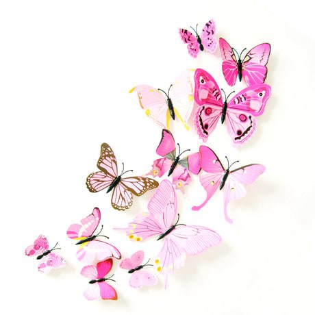 3D Schmetterlinge 12er Set für die Wand zum Kleben Wandtattoo Wandsticker Wanddeko - rosa