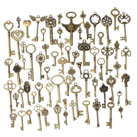 69 stylische Retro alte Bronze Schlüssel Deko Schmuck Anhänger Kette