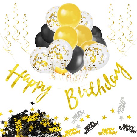 Happy Birthday Geburtstag Party Deko Set - Girlande Konfetti Ballons uvm. gold
