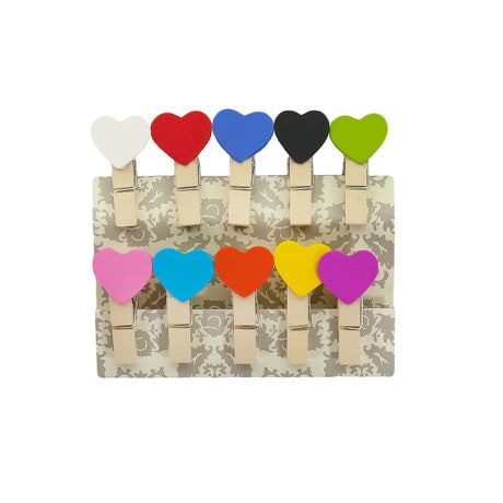 10 Mini Wäscheklammern Holz Miniklammern Deko Klammern - bunte Herzen