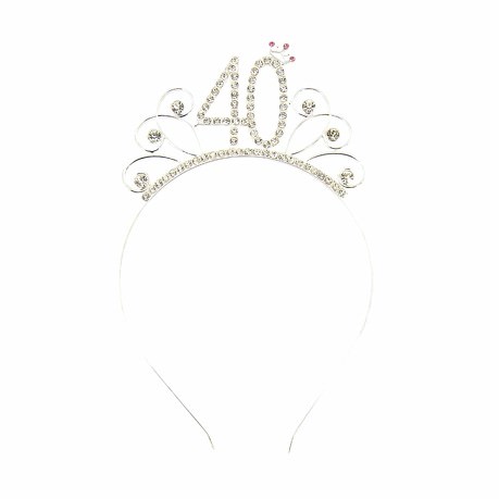 Haarreifen Zahl 40 mit Diamanten + Krone Haarreif 40. Geburtstag Damen Frauen silber Metall