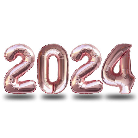 Folien Luftballon Zahl 2024 für Silvester Neujahr Party Deko Ballons Zahlenballons - rosé