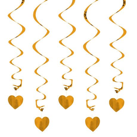 5 Girlande Spiral Deckenhänger mit Herz - champagner-gold