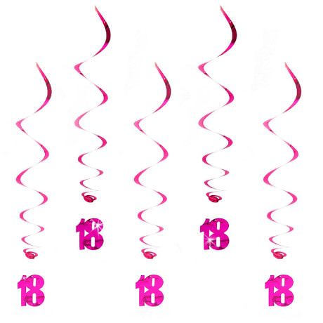 5 Wirbel Deckenhänger 18. Geburtstag mit Bändern und Ösen - pink