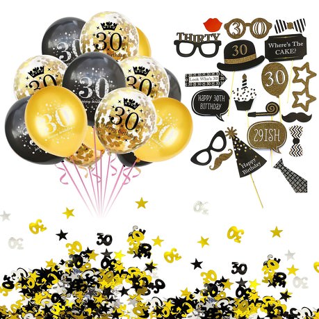30. Geburtstag Party Feier Deko Set - Ballons + Fotorequisiten + Konfetti