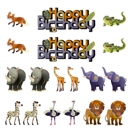 Happy Birthday Konfetti Set 18 Stk. farbenfrohe Tiere zum Spielen für Kinder Kindergeburtstag Deko