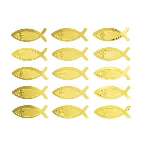 15 Fisch Kreuz Sticker Aufkleber Taufe Kommunion Konfirmation Deko - gold