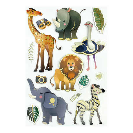 14 3D Sticker Tiere und Blätter Aufkleber Safari Zoo als Dekoration zum Basteln DIY Dekoration Scrapbooking