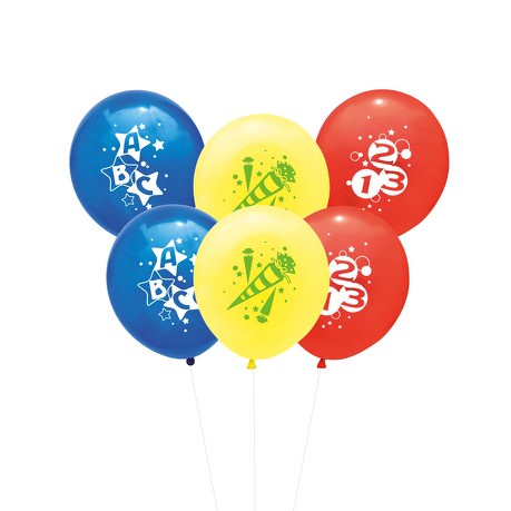 6x Luftballons Schuleinführung Einschulung Schulanfang Deko ABC 123 Zuckertüte - Farbmix