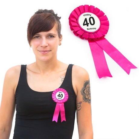 Brosche Button 40. Geburtstag Happy Birthday Abzeichen - pink