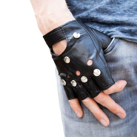 Handschuhe mit Nieten Fingerlos Halbfinger Kunstleder Punk Metal Biker Karneval Fasching Motto Party
