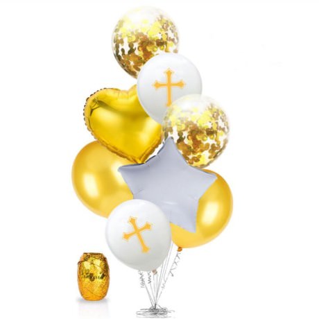 Kreuz Konfetti Folien Luftballon Set 8 Stk. Taufe Kommunion Konfirmation Geburtstag