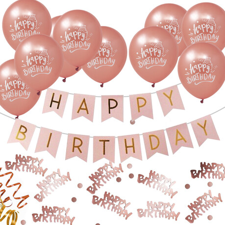 Geburtstag Party Deko Set - Happy Birthday Girlande + Luftballons + Konfetti Hängedeko Streudeko