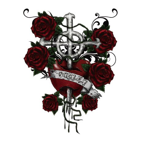 Temporäres Tattoo Klebetattoo Tättowierung - Heart Cross Roses