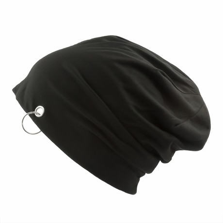 Long Beanie Jersey Mütze Slouch XXL Mützen - schwarz mit Ring