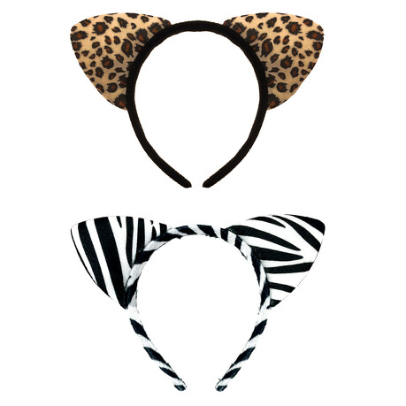 Haarreifen Set Leoparden Ohren + Zebra Ohren Haarreif für Fasching Karneval Motto Party Kostüm Accessoires